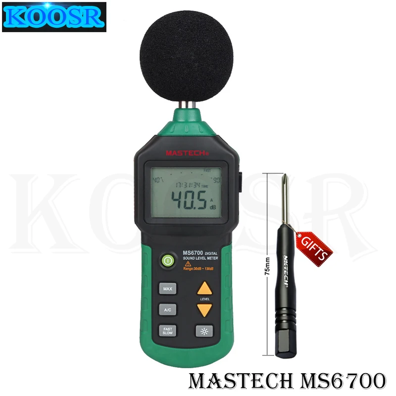 

Цифровой измеритель уровня звука MASTECH MS6700 с автоматическим диапазоном от 30 дБ до 130 дБ, с функцией часов и календаря