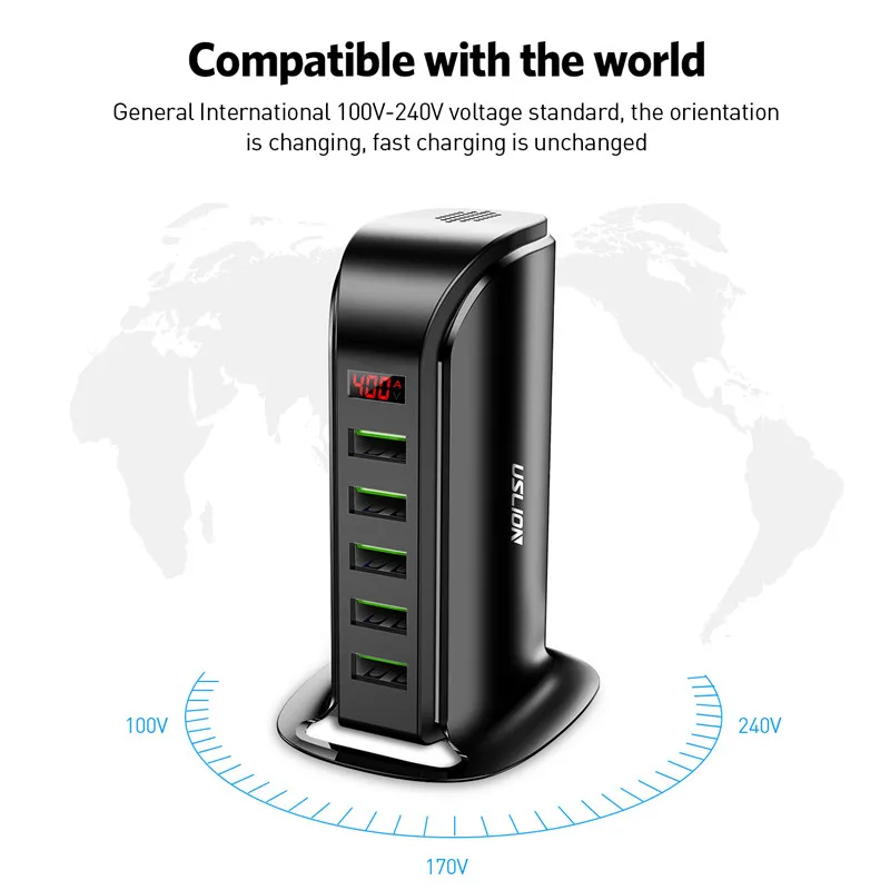 USLION HUB LED Display Multi USB Charging 5 Port USB Charger Station Dock Universal Mobile Phone Desktop Wall Home UK EU Plug
USLION HUB LED Display Multi USB Charging 5 Port USB Charger Station Dock Universal Mobile Phone Desktop Wall Home UK EU Plug