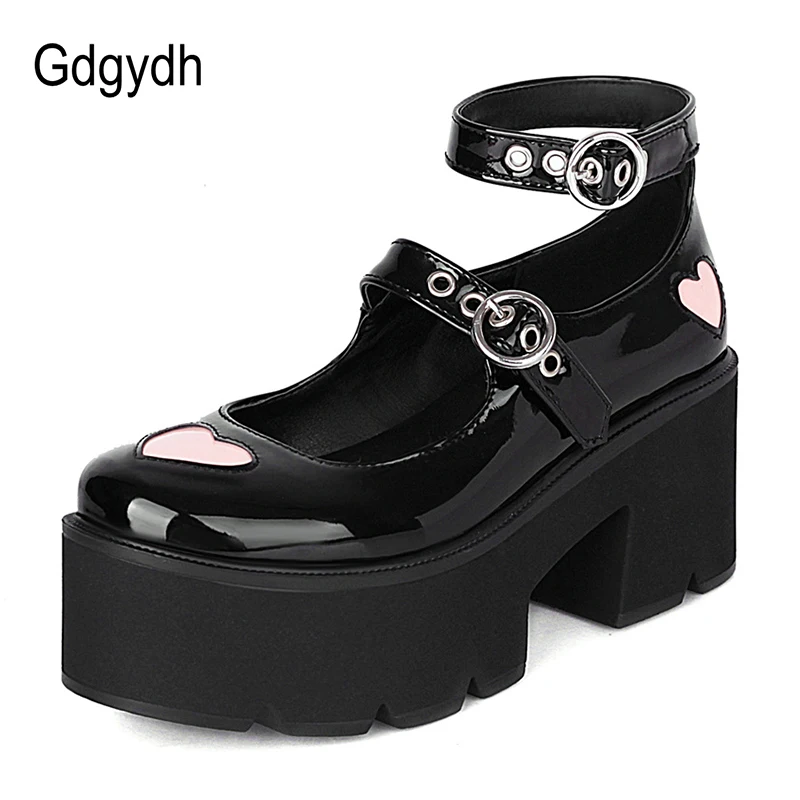 Gdgydh Belt Buckle Heart Gothic Lolita Shoes For Women Patent Leather Black Platform Chunky Heel Women Pumps Japanese Harajuku
Gdgydh Belt Buckle Heart Gothic Lolita Shoes For Women Patent Leather Black Platform Chunky Heel Women Pumps Japanese Harajuku