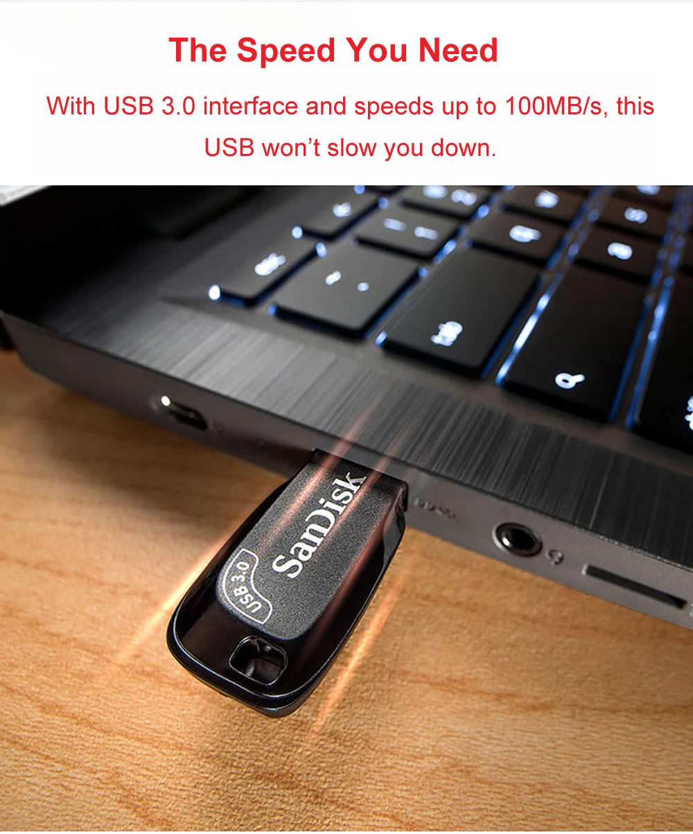 Двойной Флеш-накопитель SanDisk CZ410 USB3.0 флеш-накопитель 32 Гб 64 128 100 МБ/с. 256 ГБ ультра