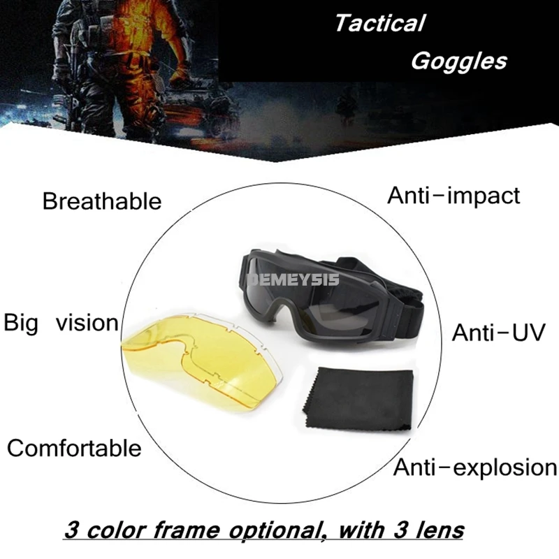 3 Lenses Tactical Goggles Military Airsoft Shooting Protective Glasses Outdoor Huntig Hiking UV Protection Sunglasses Eyewear
3 Lenses Tactical Goggles Military Airsoft Shooting Protective Glasses Outdoor Huntig Hiking UV Protection Sunglasses Eyewear