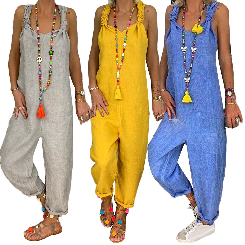 Women Solid Color Bib Overall Sleeveless Backless Knotted Jumpsuit coarse cloth Loose Party Long Overalls Rompers Jumpsuits
Women Solid Color Bib Overall Sleeveless Backless Knotted Jumpsuit coarse cloth Loose Party Long Overalls Rompers Jumpsuits