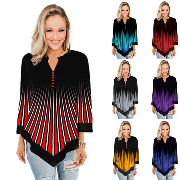 Spring and Summer 2021 Popular Street Trendsetter Round Neck Gradient Printing Loose Women's T-shirt Summer Plus Size Tops 
Spring and Summer 2021 Popular Street Trendsetter Round Neck Gradient Printing Loose Women's T-shirt Summer Plus Size Tops