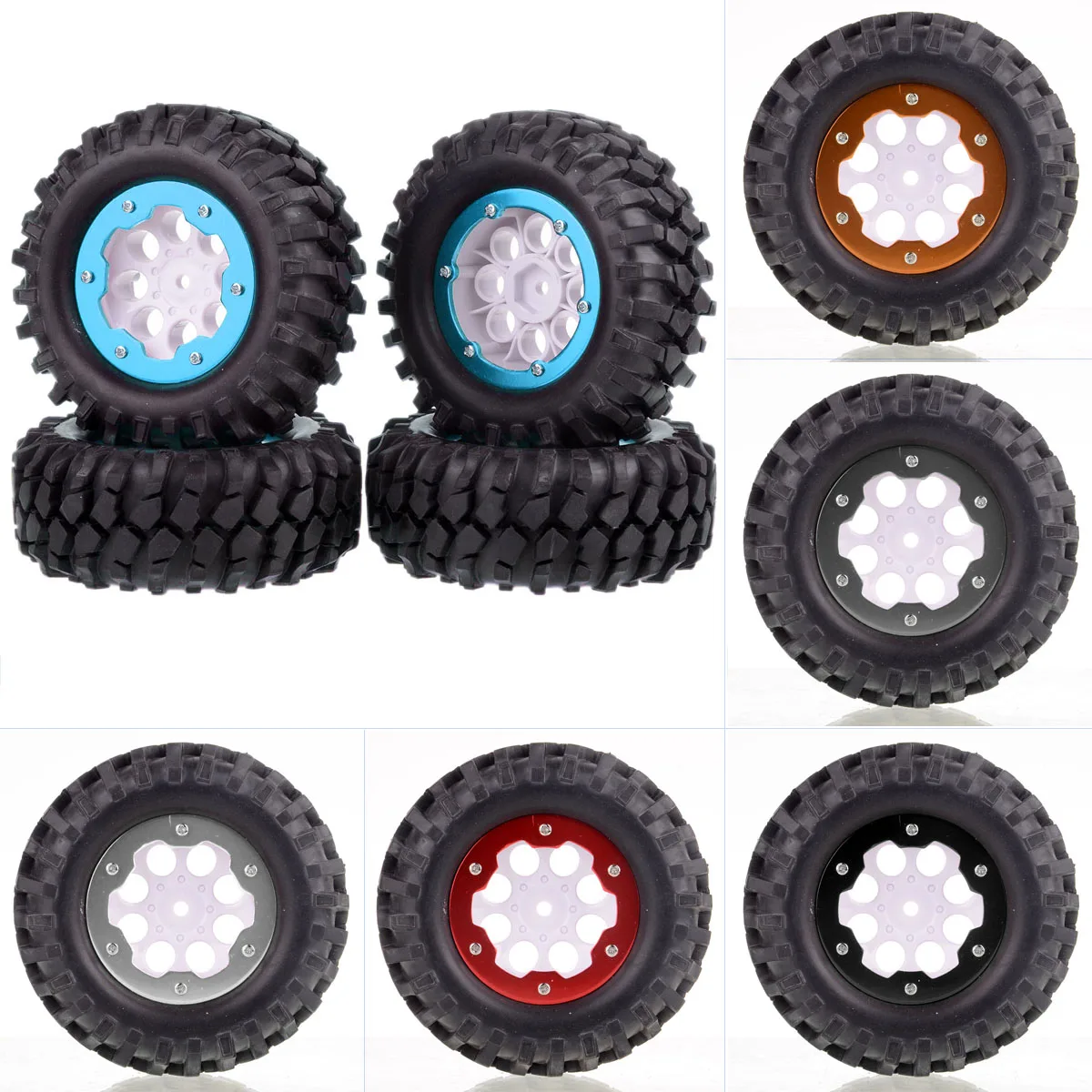 

4xRC Rock Crawler Beadlock Wit Velg & 96 Mm Tyre SCX10 CC01 Mst Jimny 1:10