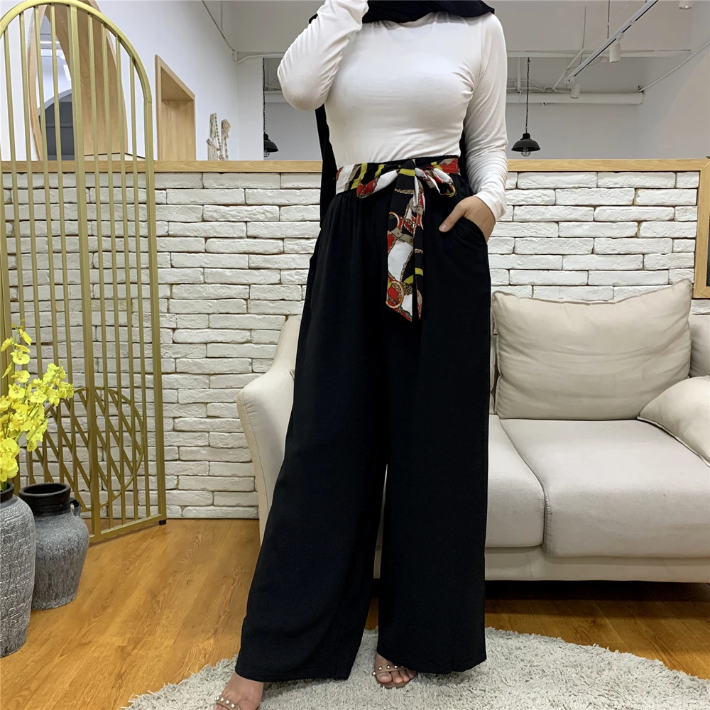 Loose Casual Women Muslim Pants Wide Leg Black Arab Middle East Palazzo Elastic Waist With Belt Ramadan Islamic Bottoms Trousers
Loose Casual Women Muslim Pants Wide Leg Black Arab Middle East Palazzo Elastic Waist With Belt Ramadan Islamic Bottoms Trousers