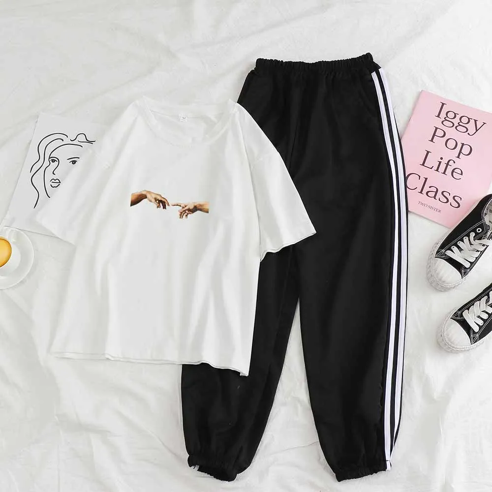 Womens Outfits Fashion Two Piece Casual Loose Lady 2 Piece Set Michelangelo Gesture Graphic T Shirts Vintage Tracksuit Trousers
Womens Outfits Fashion Two Piece Casual Loose Lady 2 Piece Set Michelangelo Gesture Graphic T Shirts Vintage Tracksuit Trousers