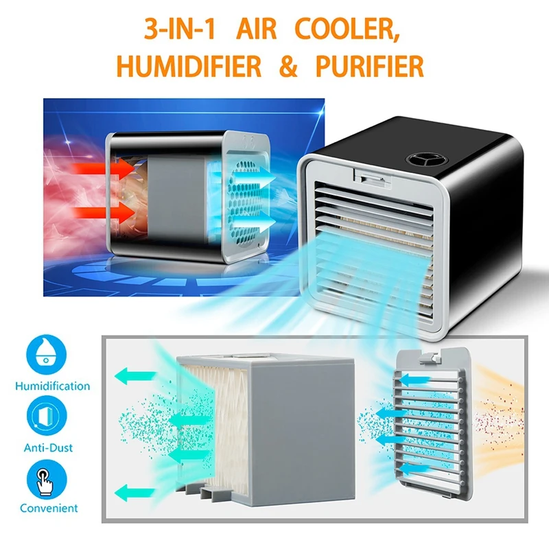Portable Air Conditioner 5-In-1 Air Cooler with LED Light and Humidify Personal Air Cooling for Home Office Travel
Portable Air Conditioner 5-In-1 Air Cooler with LED Light and Humidify Personal Air Cooling for Home Office Travel