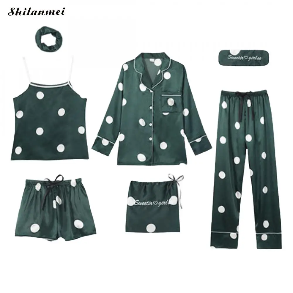 2020 Female Spring Women Satin Sleepwear 7 Pcs Pajama Set Summer Sexy Pajamas Sets Pink Strap Nightwear Girl Cute Home Clothes
2020 Female Spring Women Satin Sleepwear 7 Pcs Pajama Set Summer Sexy Pajamas Sets Pink Strap Nightwear Girl Cute Home Clothes
