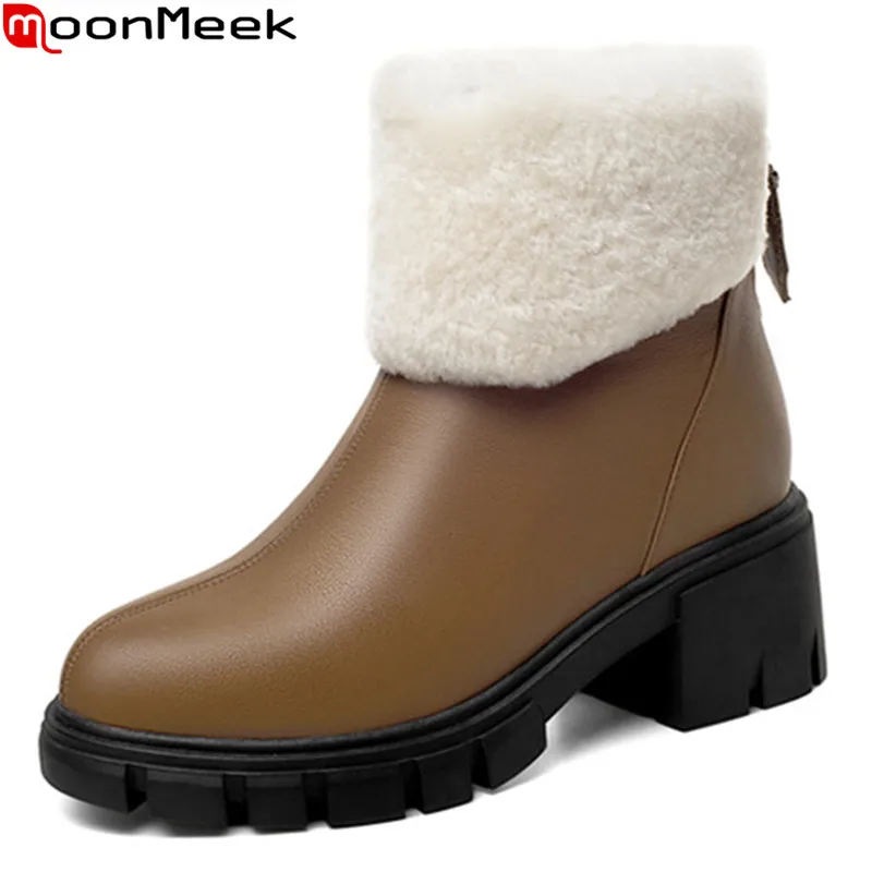 MoonMeek 2021 New Arrival Women Boots Genuine Leather Winter Boots Thick High Heels Round Toe Platform Ankle Boots
MoonMeek 2021 New Arrival Women Boots Genuine Leather Winter Boots Thick High Heels Round Toe Platform Ankle Boots