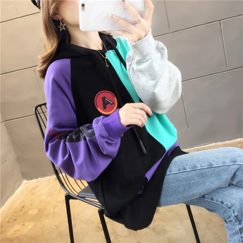 Autumn Korean version loose insert color splicing thin hooded large size women long sleeve hoodie
Autumn Korean version loose insert color splicing thin hooded large size women long sleeve hoodie