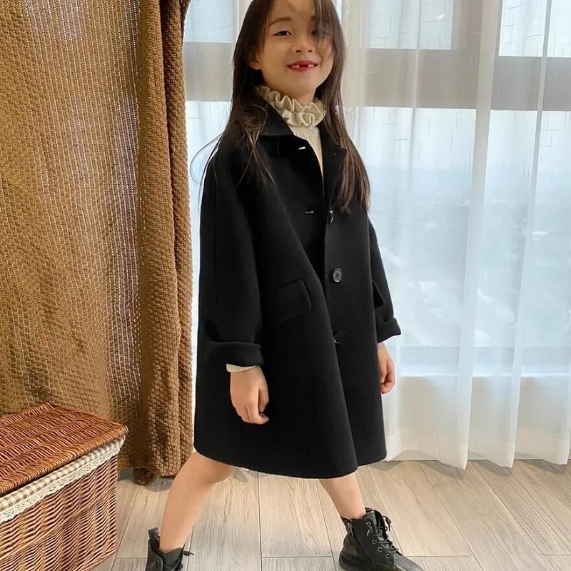 Autumn 5-14Y Girls Woolen Cloth Coat Long Children Clothes Outwear Winter Thickened Single Breasted Lapel Jacket For Kids Trench
Autumn 5-14Y Girls Woolen Cloth Coat Long Children Clothes Outwear Winter Thickened Single Breasted Lapel Jacket For Kids Trench
