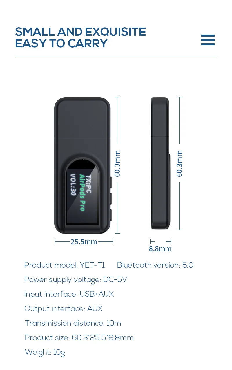 Bluetooth 5 0 приемник передатчик с дисплеем мини стерео USB 3 мм аудио беспроводной