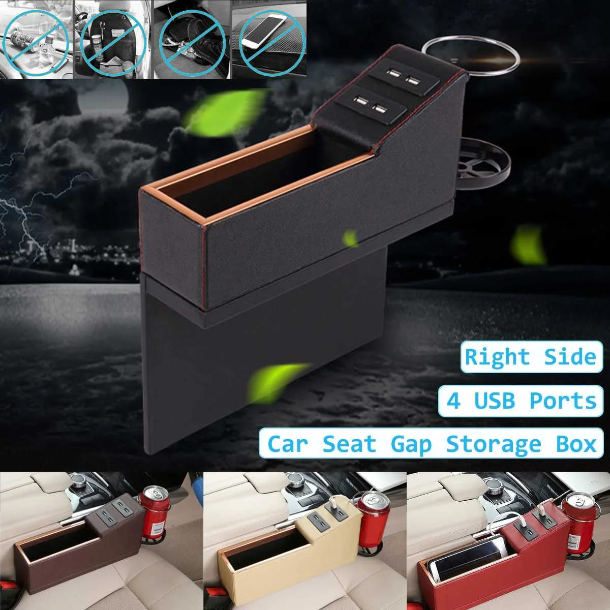 Leather Right Side Car Cup Holder Seat Gap Storage Box Pocket Organizer Holder with 4 USB Ports Multifunctional Seat Pockets
Leather Right Side Car Cup Holder Seat Gap Storage Box Pocket Organizer Holder with 4 USB Ports Multifunctional Seat Pockets