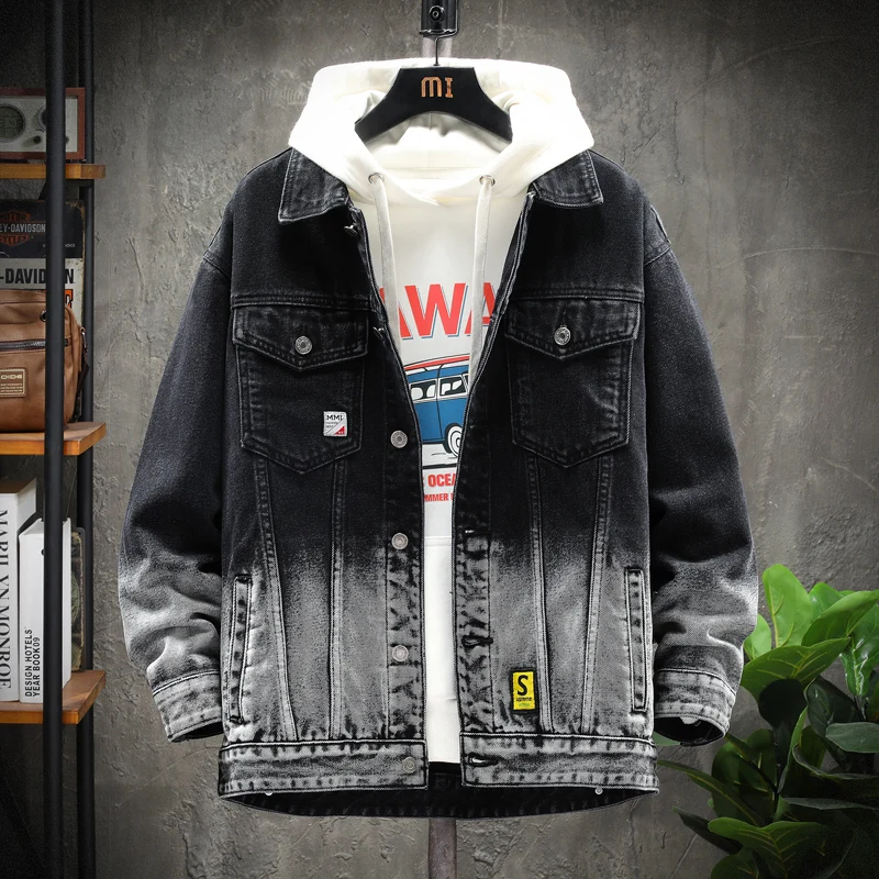 Spring autumn black gradient denim jacket personality Without cap hip-hop jeans jacket soft fabric inner pocket men's jacket
Spring autumn black gradient denim jacket personality Without cap hip-hop jeans jacket soft fabric inner pocket men's jacket