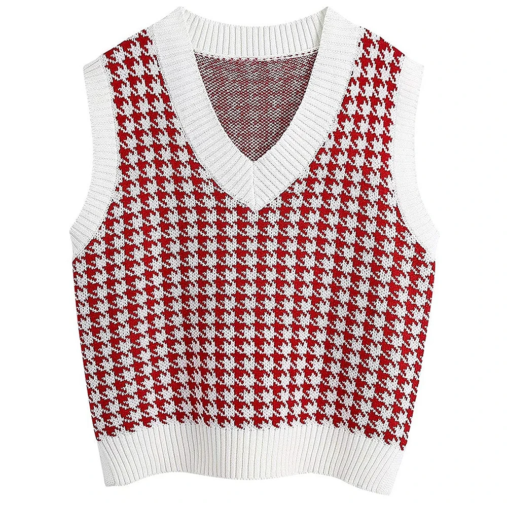 2021 Women Vest Sweater Fashion Houndstooth Loose Knitted Vest Sweater V Neck Sleeveless Side Vents Female Waistcoat Chic Tops
2021 Women Vest Sweater Fashion Houndstooth Loose Knitted Vest Sweater V Neck Sleeveless Side Vents Female Waistcoat Chic Tops