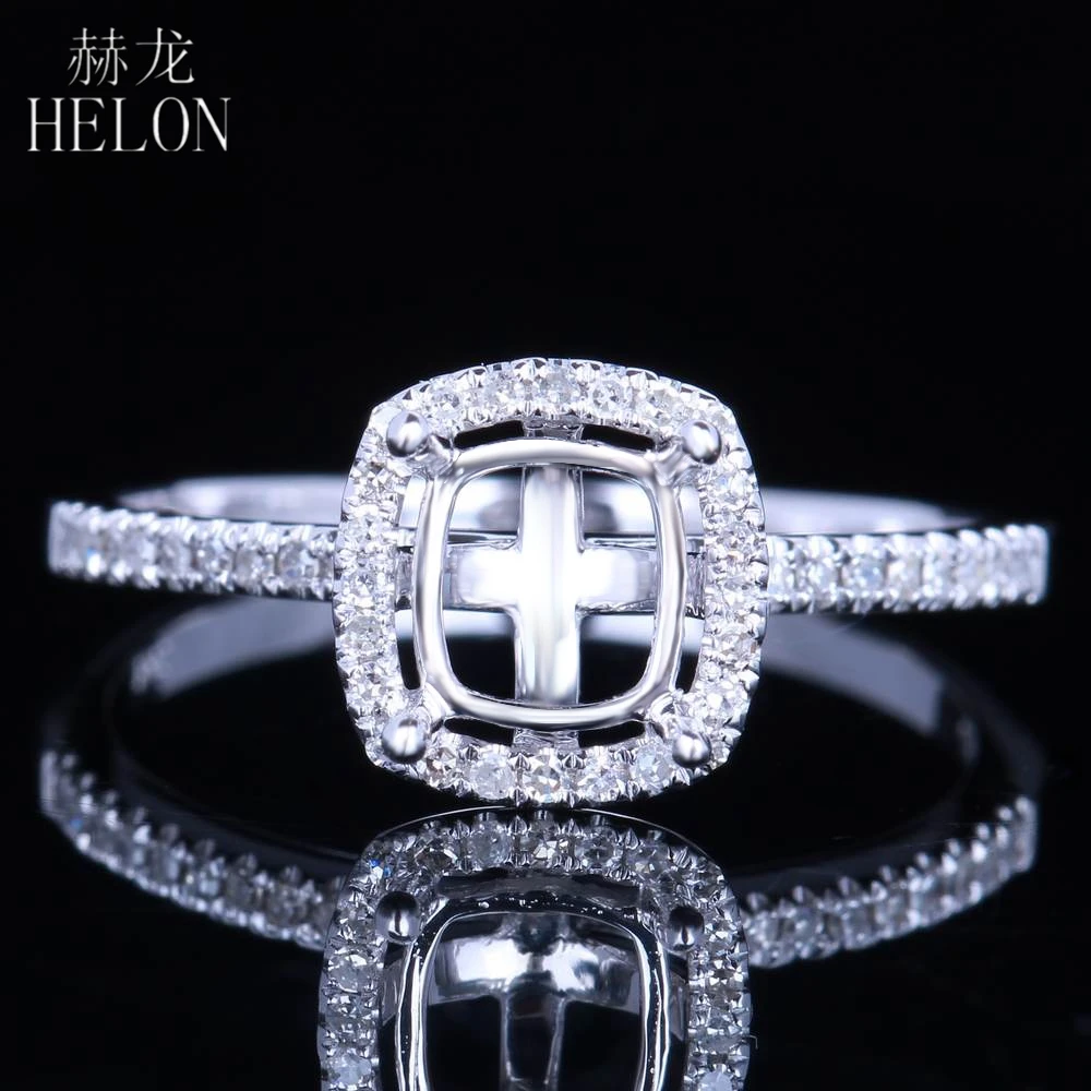 

HELON огранка в форме подушки 6x5,5 мм однотонное 14K белое золото паве натуральные бриллианты полукрепление обручальное кольцо для женщин ювели...