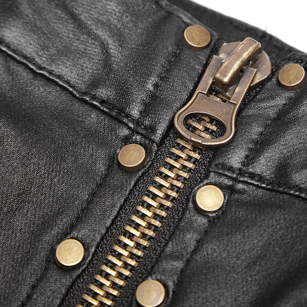 PUNK RAVE Women's Punk High Waist PU Texture Stitching Trousers Elastic Denim Small Cover Bag Decoration Female Pencil Pants
PUNK RAVE Women's Punk High Waist PU Texture Stitching Trousers Elastic Denim Small Cover Bag Decoration Female Pencil Pants