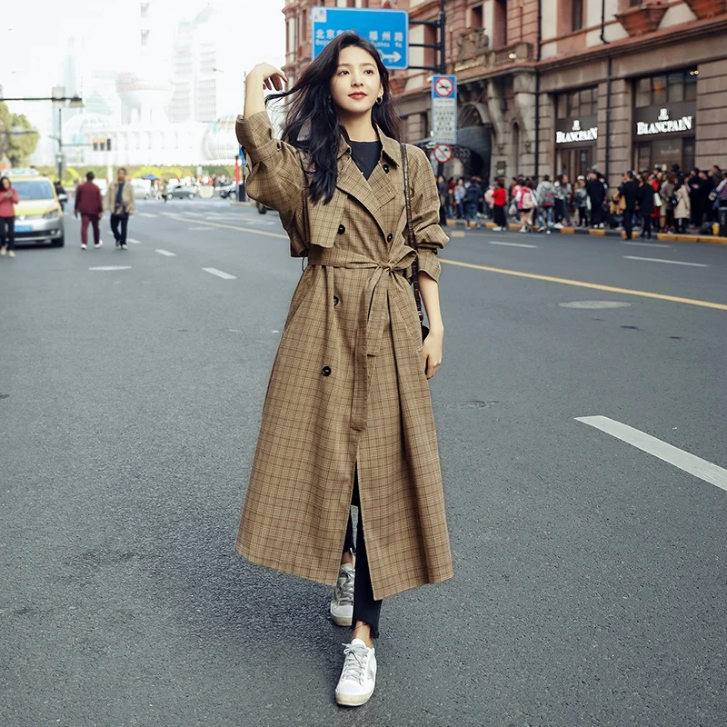 Women Trench Coat Plaid Long Double-Breasted Duster Coat for Lady Oversize Loose Outerwear Spring Fall Clothes
Women Trench Coat Plaid Long Double-Breasted Duster Coat for Lady Oversize Loose Outerwear Spring Fall Clothes