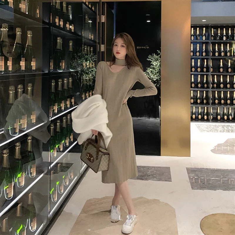 Elegant Sweater Dress Women Casual Office Midi Knitted Dress Female Solid Thin Winter Long Sleeve One-piece Dress 2021 Autumn
Elegant Sweater Dress Women Casual Office Midi Knitted Dress Female Solid Thin Winter Long Sleeve One-piece Dress 2021 Autumn