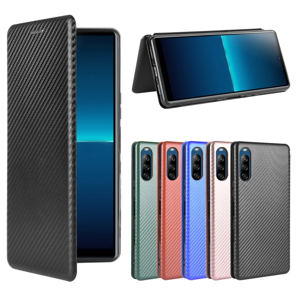 Роскошный откидной кожаный чехол из углеродного волокна PC + TPU для телефона Sony Xperia