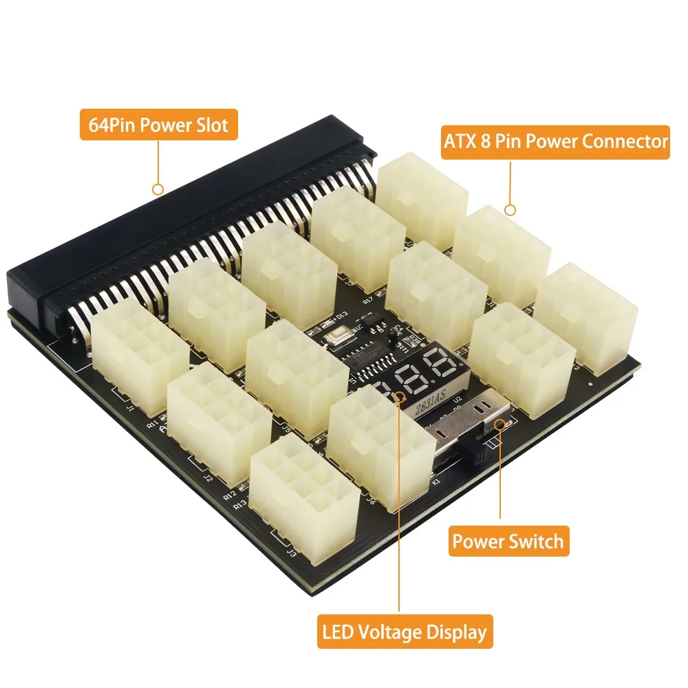 ATX 13x 6/8Pin 1200w Power Supply Adapter 12V Power Board Converter Card for Ethereum BTC Mining
ATX 13x 6/8Pin 1200w Power Supply Adapter 12V Power Board Converter Card for Ethereum BTC Mining