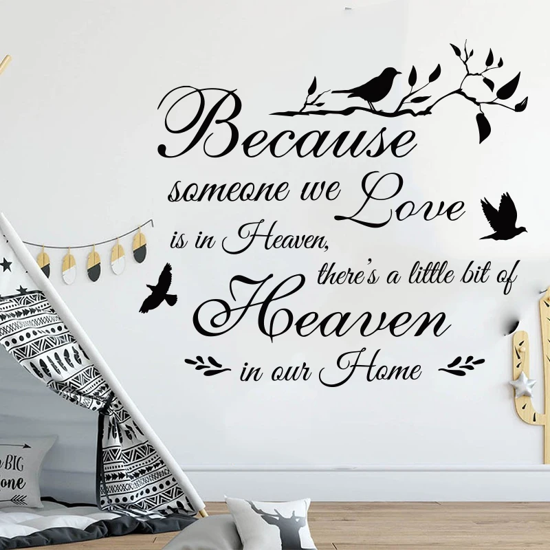 

Large Wedding Because Someone We Love is in Heaven Tree Wall Sticker Bedroom Living Room Family Love Bird Branch Wall Decal Viny