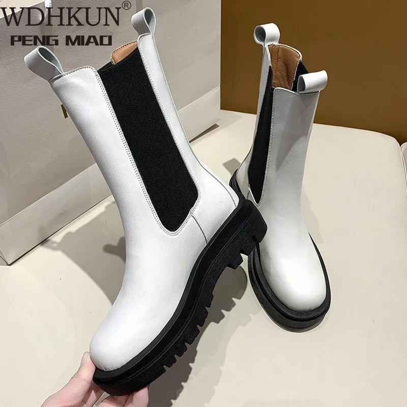 Women Botas Square Toe Platform Thick Heel Mid-Calf Boots Woman Fashion Slip-on Chelsea Booties Autumn Winter White
Women Botas Square Toe Platform Thick Heel Mid-Calf Boots Woman Fashion Slip-on Chelsea Booties Autumn Winter White