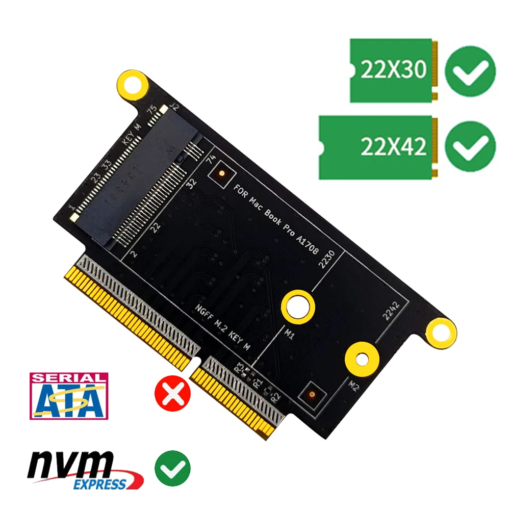 Адаптер M2 SSD для Macbook 1708 NVM e поддерживает 2230 дюйма 2242 Φ M.2 Apple Pro A1708 адаптер