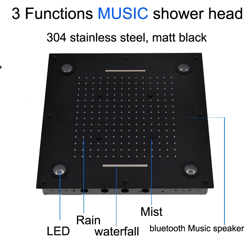 music shower head 24 inch ceiling large rain waterfall massage shower head spa mist led matte black bathroom shower accessories 
music shower head 24 inch ceiling large rain waterfall massage shower head spa mist led matte black bathroom shower accessories