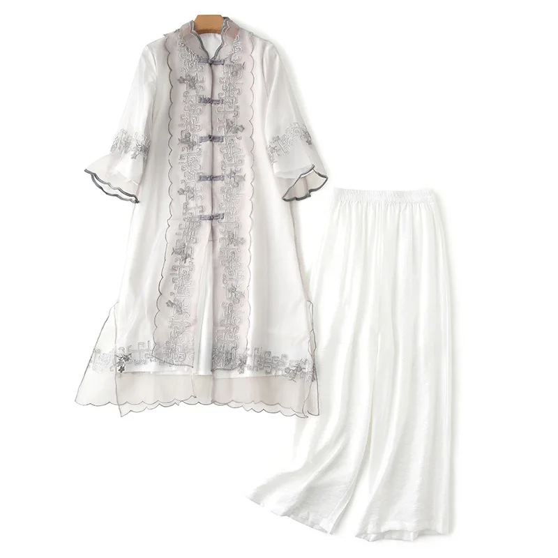 Two Piece Set Summer Suit Women Long Chiffon Shirt Tops+Vintage Cotton Linen Wide Leg Pants&Capris Set Female
Two Piece Set Summer Suit Women Long Chiffon Shirt Tops+Vintage Cotton Linen Wide Leg Pants&Capris Set Female