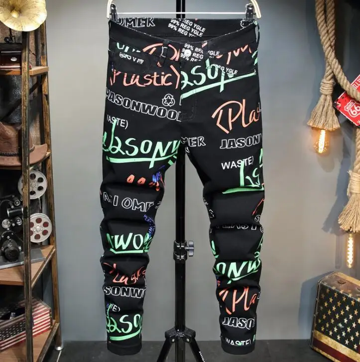 

Цифровая печать Джинсы мужские штаны Джинсы 2021 осенние и зимние новые 3D с трехмерной аппликацией в виде стрейч Молодежная мужская Колготки чулочно-носочные изделия, штаны