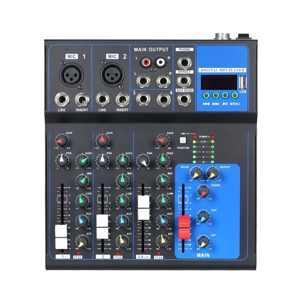 High Tone Quality Multi-Function Recording Mixing Console 4-Channel Meeting Hosting Singing Mixing Console
High Tone Quality Multi-Function Recording Mixing Console 4-Channel Meeting Hosting Singing Mixing Console
