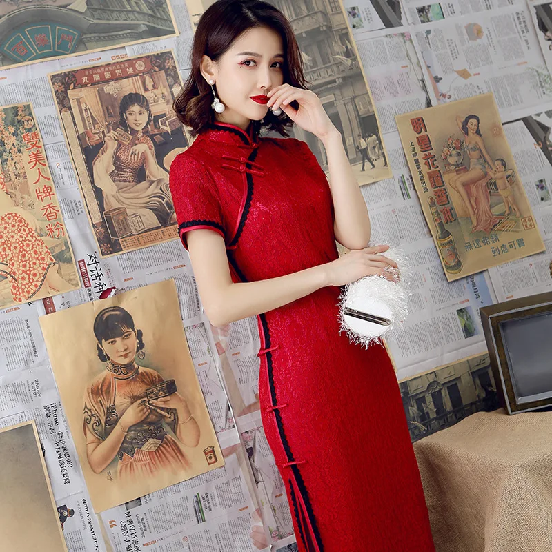 Chinese-Style New Cheongsam Lace One Piece Dress Slim Retro Temperament Fashion Wedding Stage Costume
Chinese-Style New Cheongsam Lace One Piece Dress Slim Retro Temperament Fashion Wedding Stage Costume