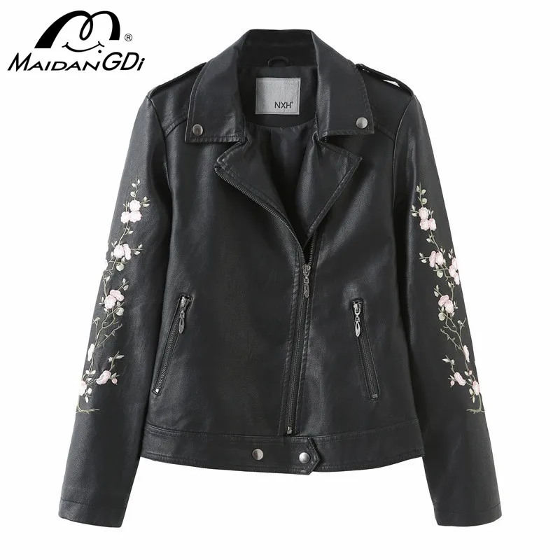 MAIDANGDI Woman Leather Jacket New Spring Full Moto & Biker PU Zipper Embroidery Black Coat Womens Cloths
MAIDANGDI Woman Leather Jacket New Spring Full Moto & Biker PU Zipper Embroidery Black Coat Womens Cloths