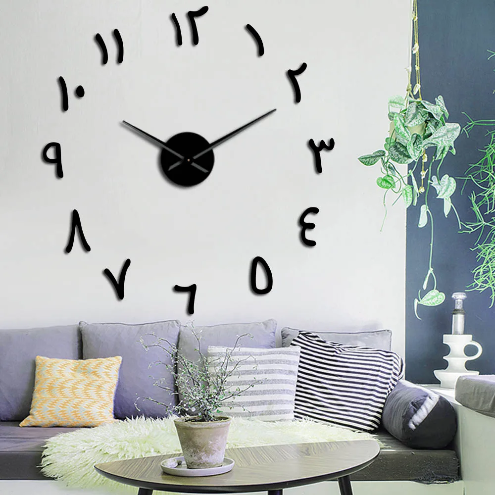 

Retro Arabic Numerals DIY Large Wall Clock Arabic Numbers Acrylic Mirror Surface Stickers Frameless Giant Wall Watch Home Decor