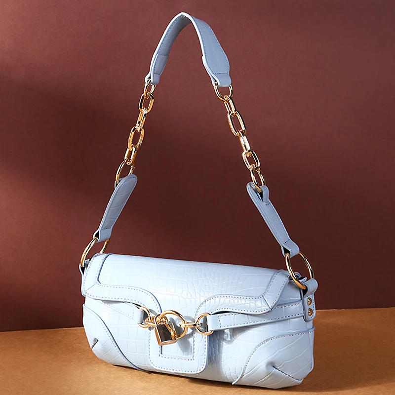 Retro Female Baguette Bag Lock Buckle Ladies Shoulder Bag Crocodile Pattern Woman Handbag Chain Design Half Moon Bag and Purses
Retro Female Baguette Bag Lock Buckle Ladies Shoulder Bag Crocodile Pattern Woman Handbag Chain Design Half Moon Bag and Purses