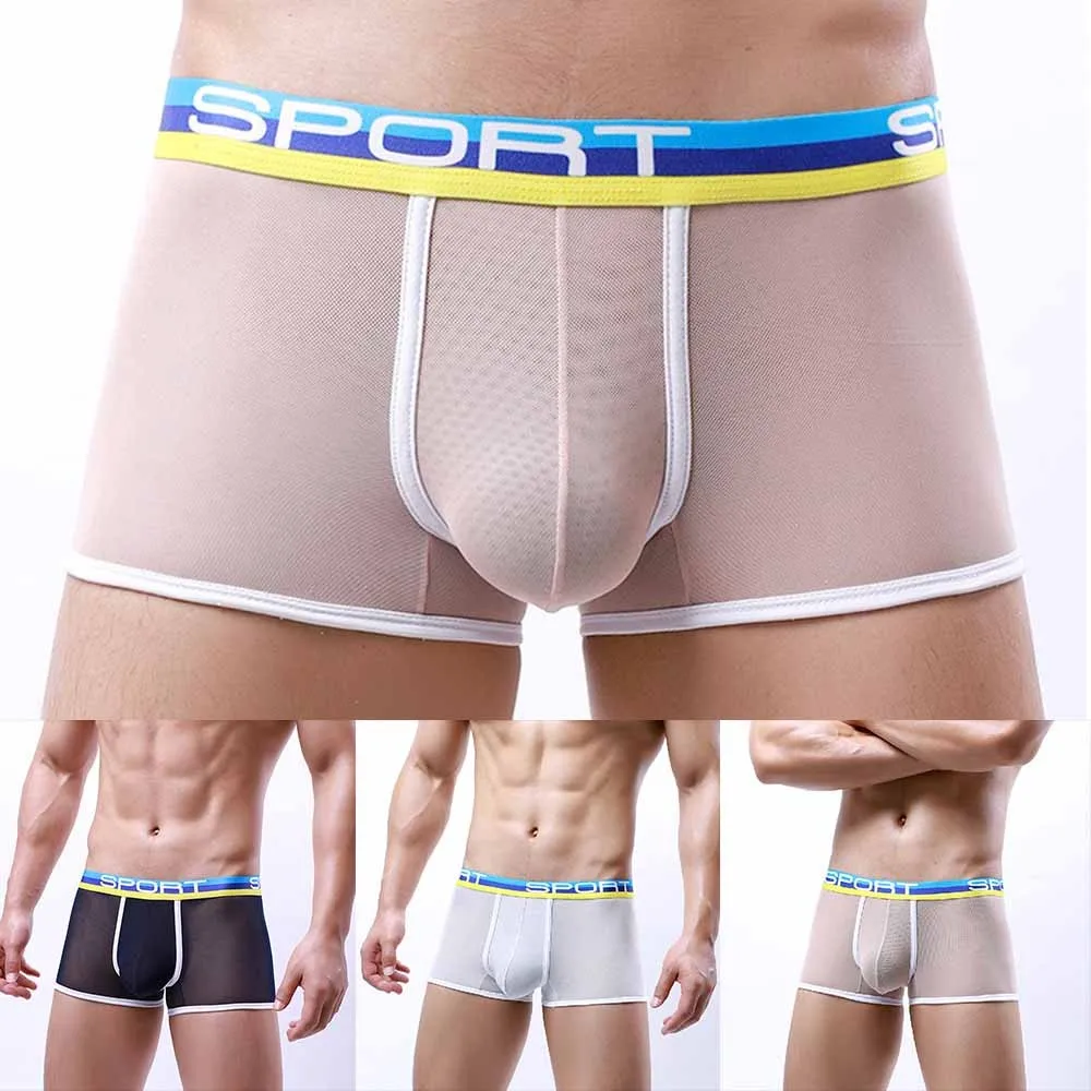 

Men's Boxer Underwear Sexy Retro Mesh Sports Cotton Breathable Solid Color Men Boxer Brief Underwear Perspective Male Boxershort