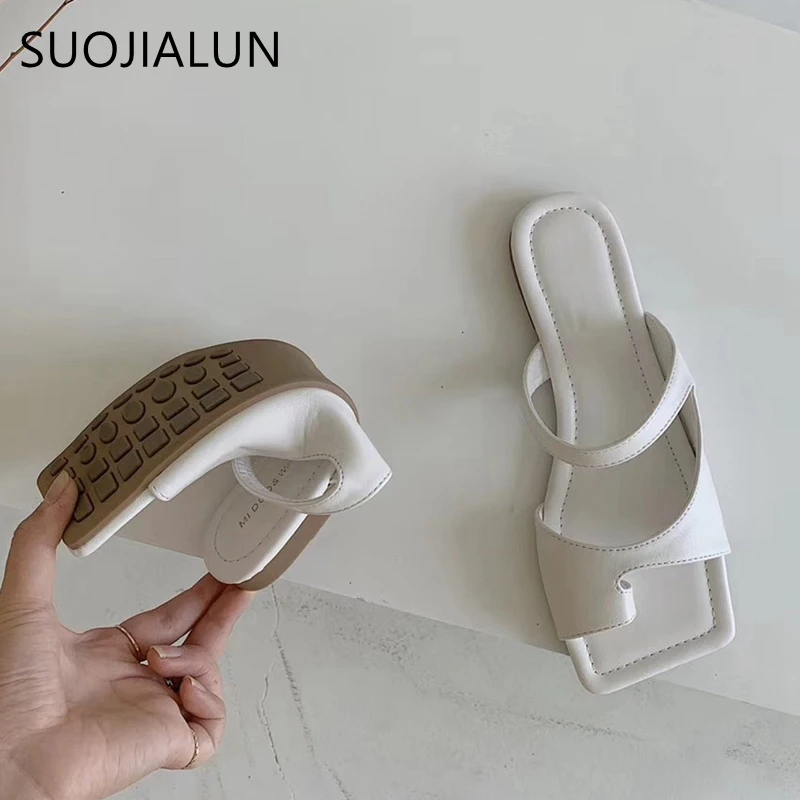 Сланцы SUOJIALUN женские с квадратным носком пляжные шлепанцы мягкая подошва сланцы