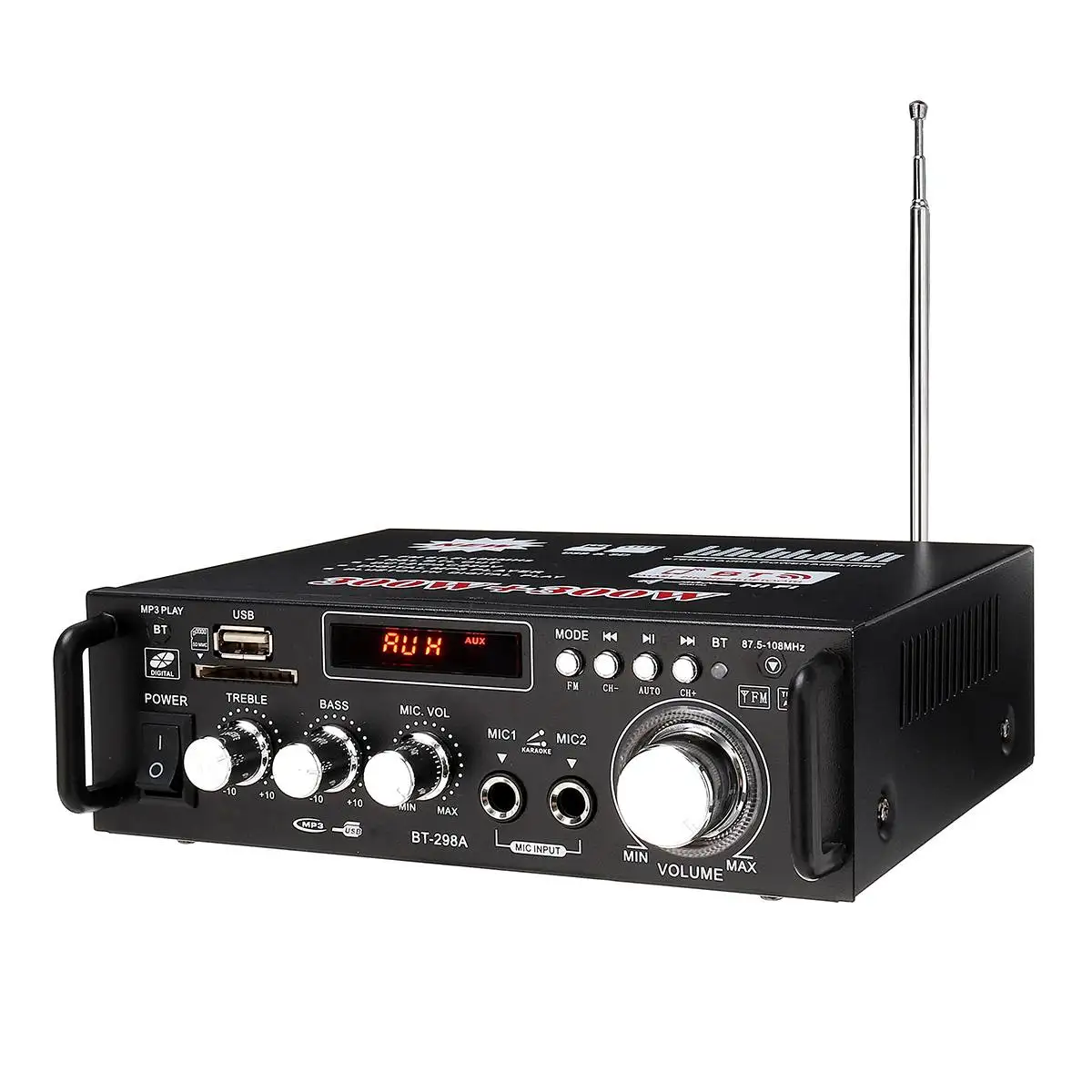 110V-220V 300W*2 Hifi Power Amplifier Audio LED Display Karaoke Home Theater Music Center Bluetooth Remote Control FM Support
110V-220V 300W*2 Hifi Power Amplifier Audio LED Display Karaoke Home Theater Music Center Bluetooth Remote Control FM Support