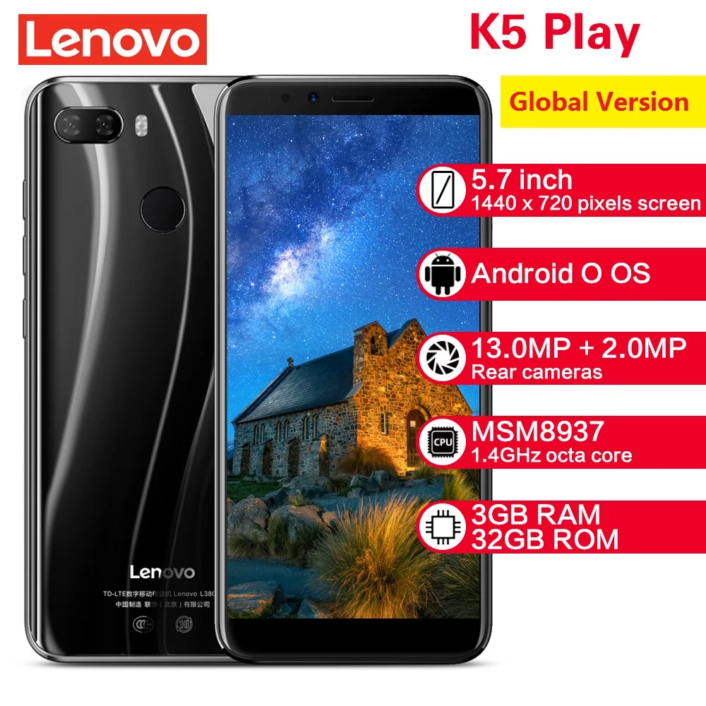 Lenovo K5 Play смартфон с 5 7 дюймовым дисплеем восьмиядерным процессором Snapdragon ОЗУ 3 ГБ