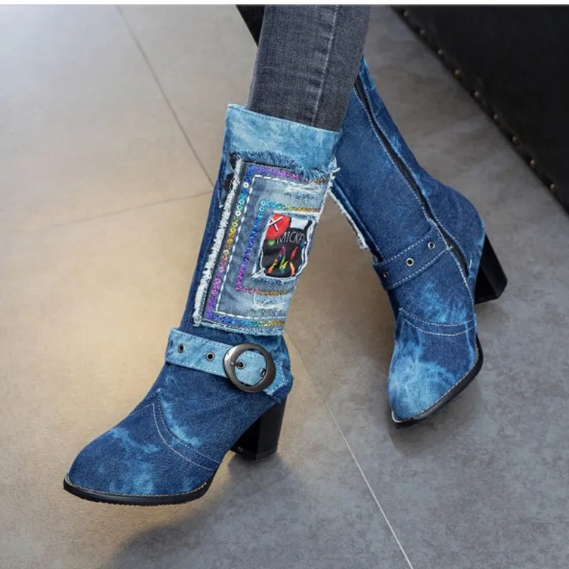Fanyuan boots Size 34-48 New Fashion Woman Boots Square High Heels Winter Shoes Women Denim Mid Calf Boots Woman Party Shoes 
Fanyuan boots Size 34-48 New Fashion Woman Boots Square High Heels Winter Shoes Women Denim Mid Calf Boots Woman Party Shoes