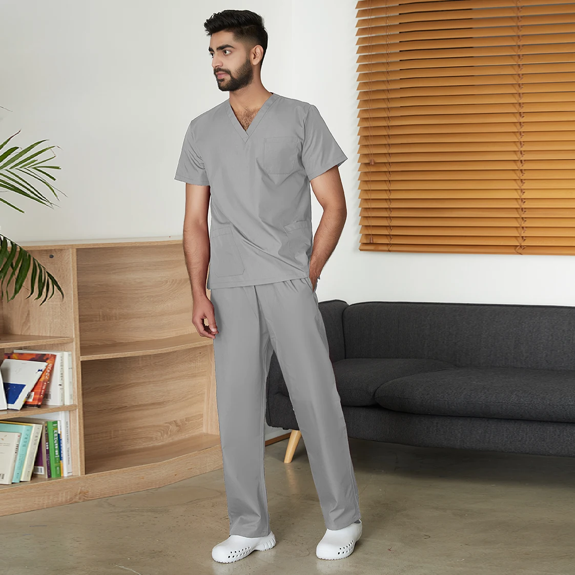 

Men's Overalls Hospital Lab Doctor Solid Color Nurse Two-piece Clinic Nursing Uniform Dentistry Veterinary Medical Scrubs Suit