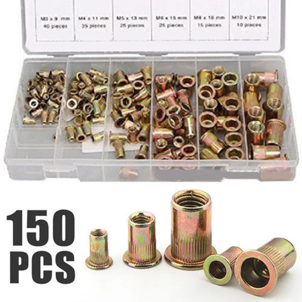 150pcs/set -M10 Rivnut Accessories Zinc Plated Carbon Steel Cap Durable Knurled Assortment Nutsert Rivet Nut Kit Insert
150pcs/set -M10 Rivnut Accessories Zinc Plated Carbon Steel Cap Durable Knurled Assortment Nutsert Rivet Nut Kit Insert