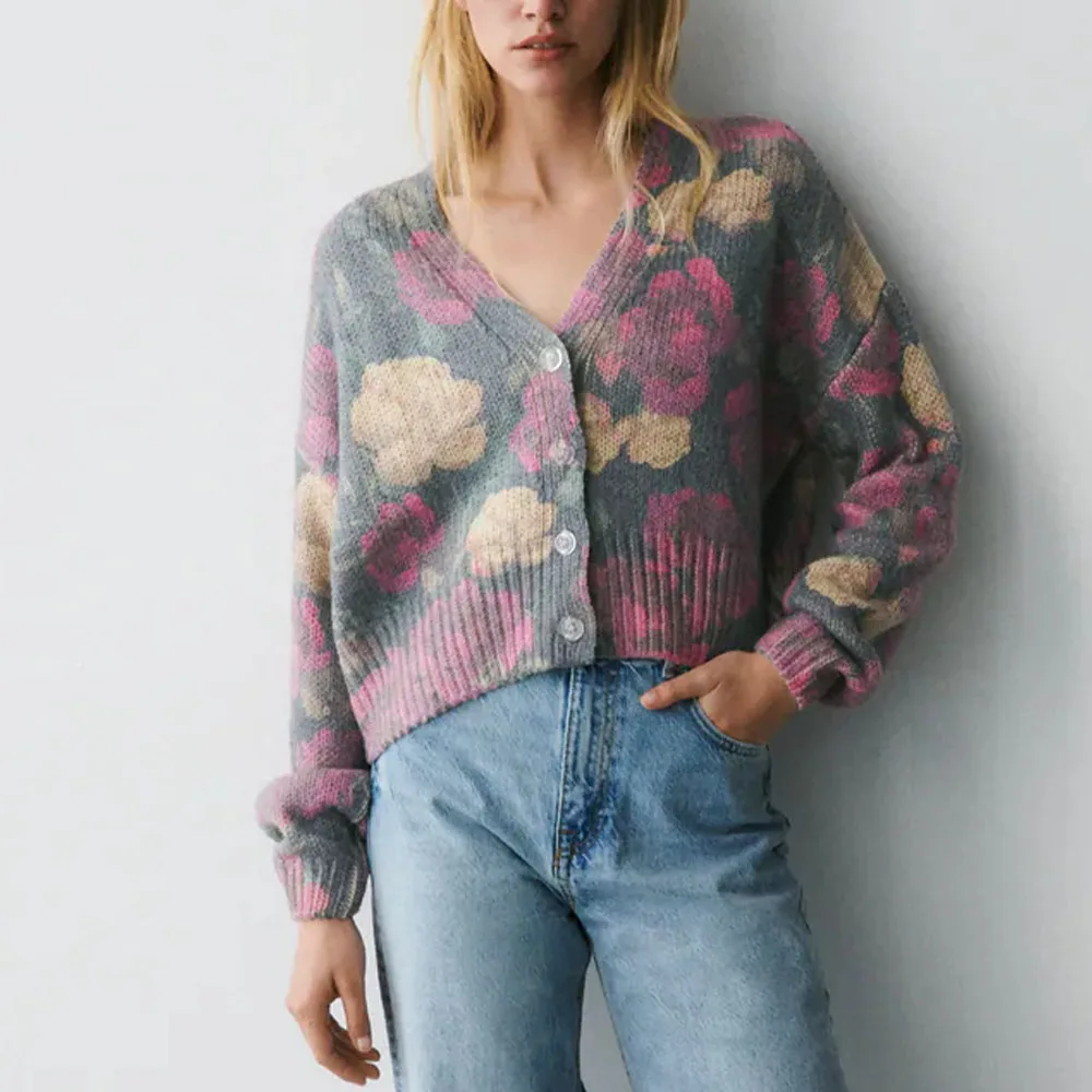 Женский вязаный жакет BM UR HM ZA, повседневный свободный свитер с V-образным вырезом и длинными рукавами, в форме цветка, осень 2021 
Женский вязаный жакет BM UR HM ZA, повседневный свободный свитер с V-образным вырезом и длинными рукавами, в форме цветка, осень 2021