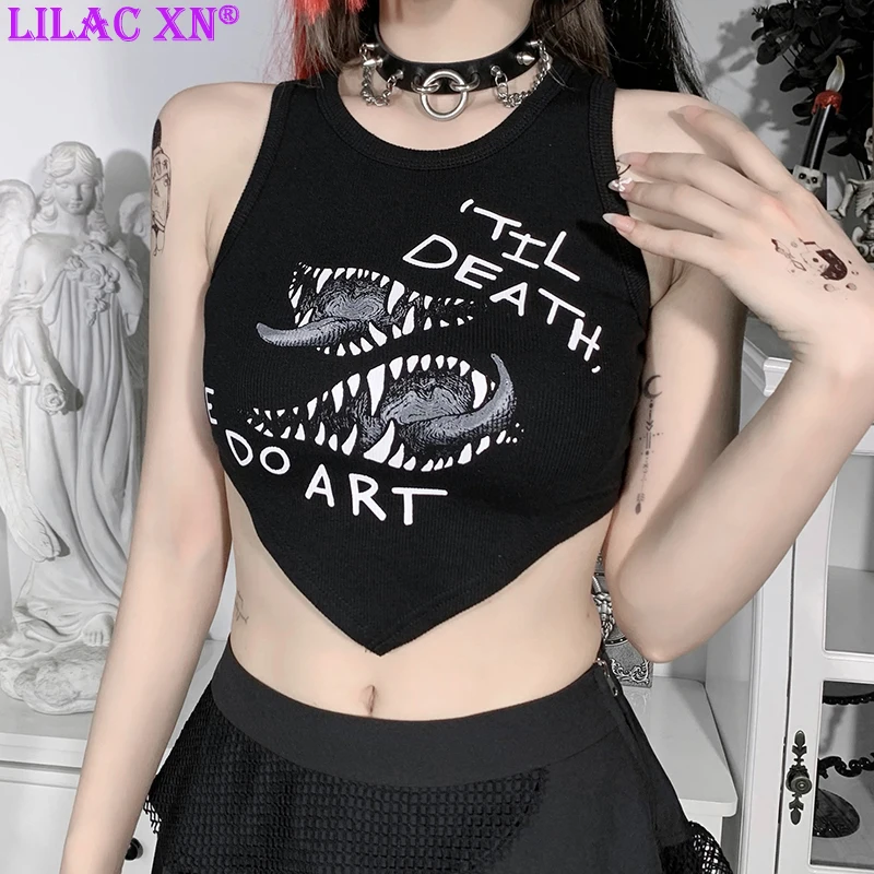 Lilac XN Sexy Letter Print Crop Tank Tops Goth Black Sleeveless Bodycon Basic Tops Harajuku Punk Women Summer Clothes Streetwear
Lilac XN Sexy Letter Print Crop Tank Tops Goth Black Sleeveless Bodycon Basic Tops Harajuku Punk Women Summer Clothes Streetwear