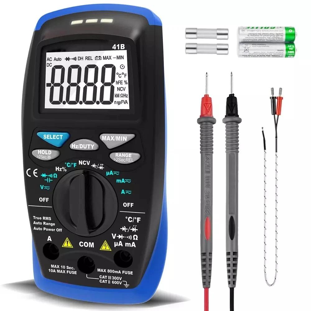 Holdpeak 41B 6000 Counts Voltmeter Ammeter for AC DC Volt &Current, Capacitance,Temp and Diode Tester Electrical Tester with NCV
Holdpeak 41B 6000 Counts Voltmeter Ammeter for AC DC Volt &Current, Capacitance,Temp and Diode Tester Electrical Tester with NCV