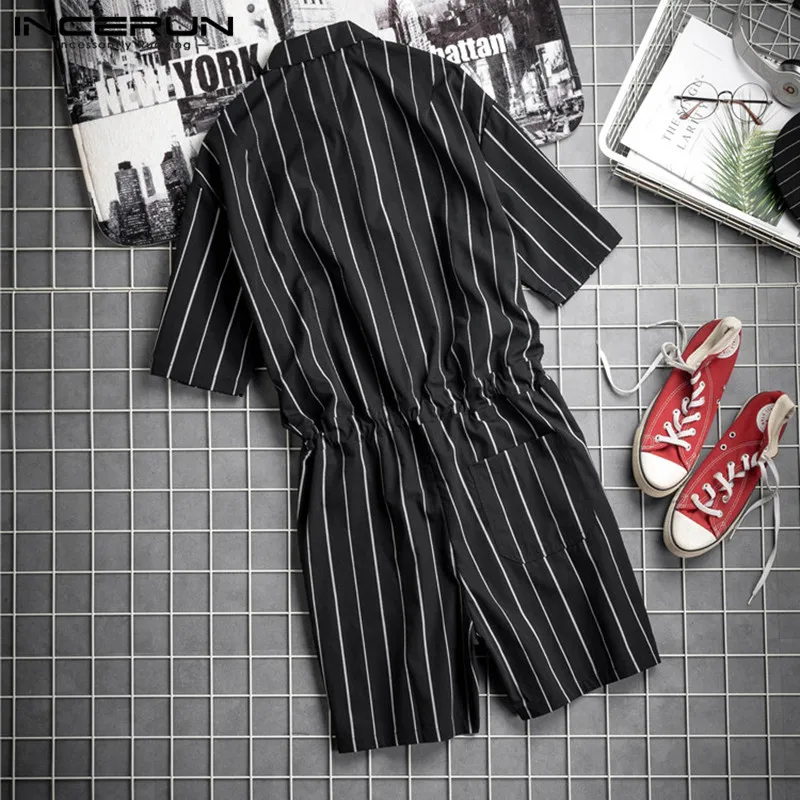 INCERUN Summer Men Striped Jumpsuit Shorts Fashion Short Sleeve Lapel Rompers Leisur Pocket Cargo Overalls Man Shorts Streetwear
INCERUN Summer Men Striped Jumpsuit Shorts Fashion Short Sleeve Lapel Rompers Leisur Pocket Cargo Overalls Man Shorts Streetwear