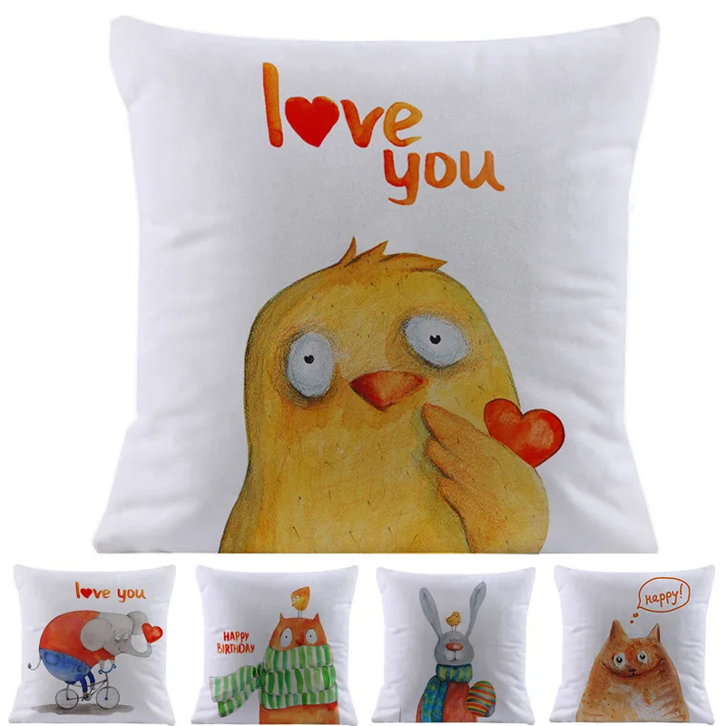 Мягкая короткая плюшевая подушка с милыми животными из мультфильма Love You чехол