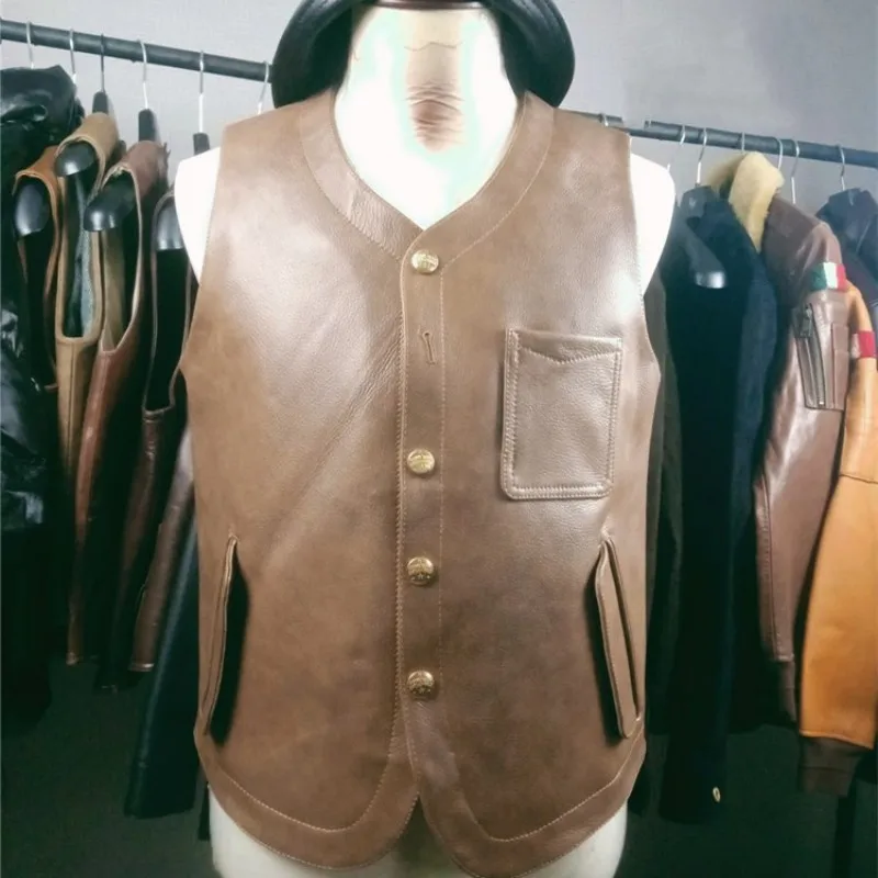 Men Western Natural Leather Vest V-Neck Vintage Sleeveless Biker Jacket Brand Single Breasted Slim Business Casual Waistcoat
Men Western Natural Leather Vest V-Neck Vintage Sleeveless Biker Jacket Brand Single Breasted Slim Business Casual Waistcoat