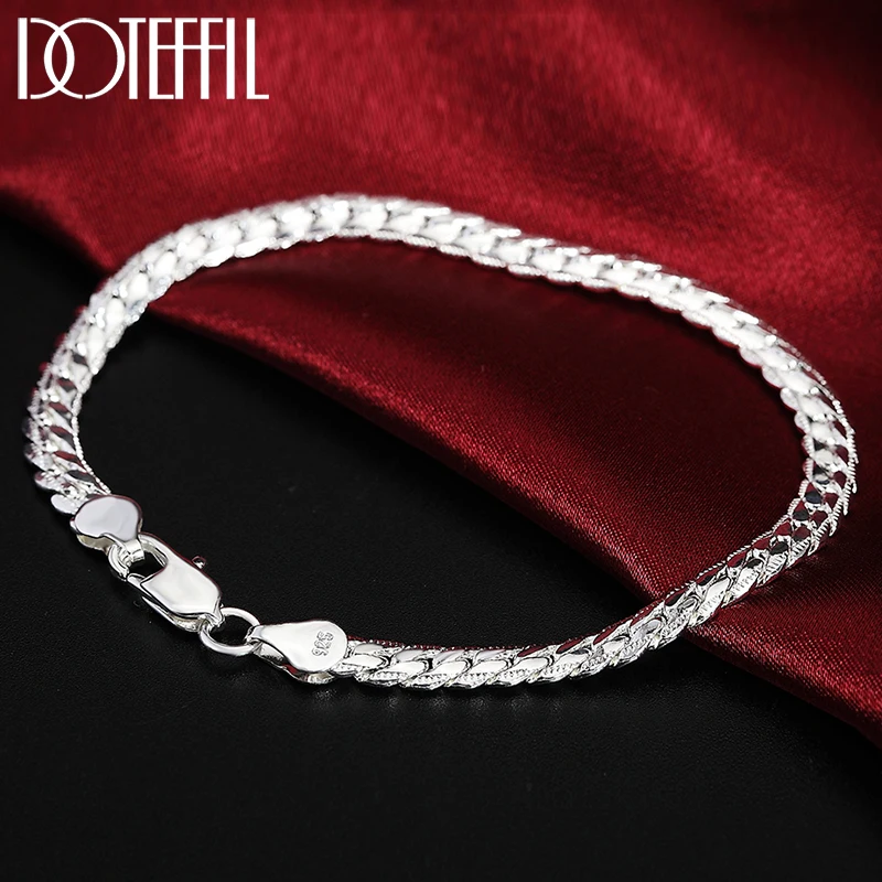DOTEFFIL 925 Sterling Silver 6mm Side Chain Bracelet For Women Fashion Wedding Engagement Party Charm Jewelry 
DOTEFFIL 925 Sterling Silver 6mm Side Chain Bracelet For Women Fashion Wedding Engagement Party Charm Jewelry